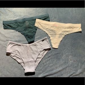 VS PINK Lace Thongs & Cotton Cheekster Panties (L)